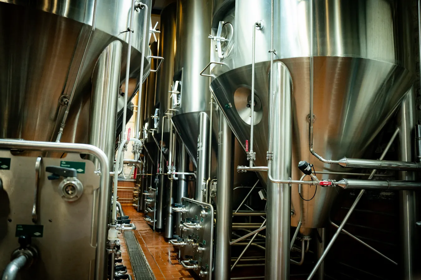 Valves and pipework on the fermenters