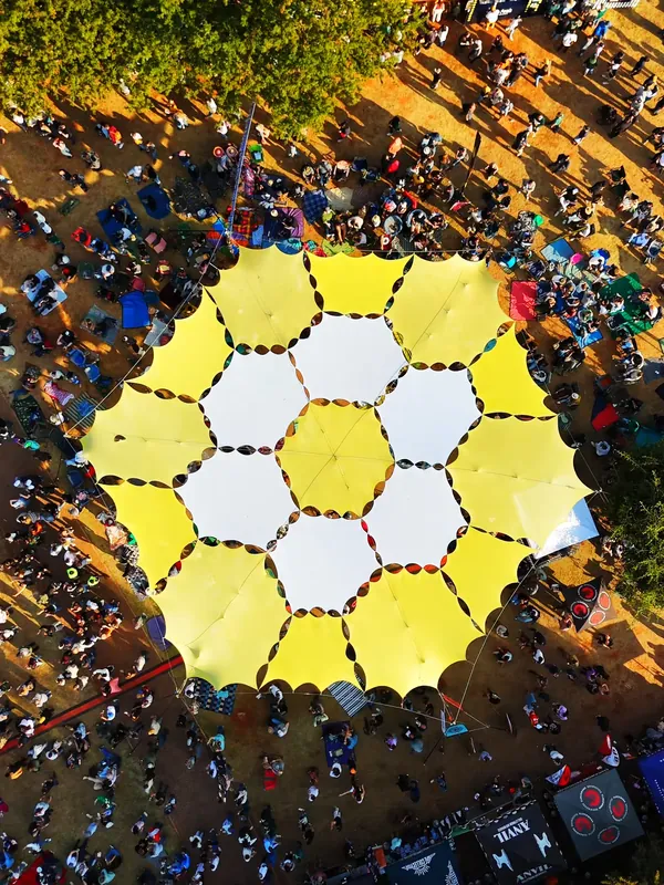 From above: the festival's hexagon shade