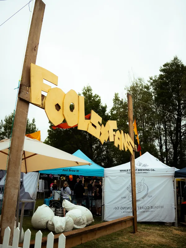 The Fools & Fans sign over the festival lawn